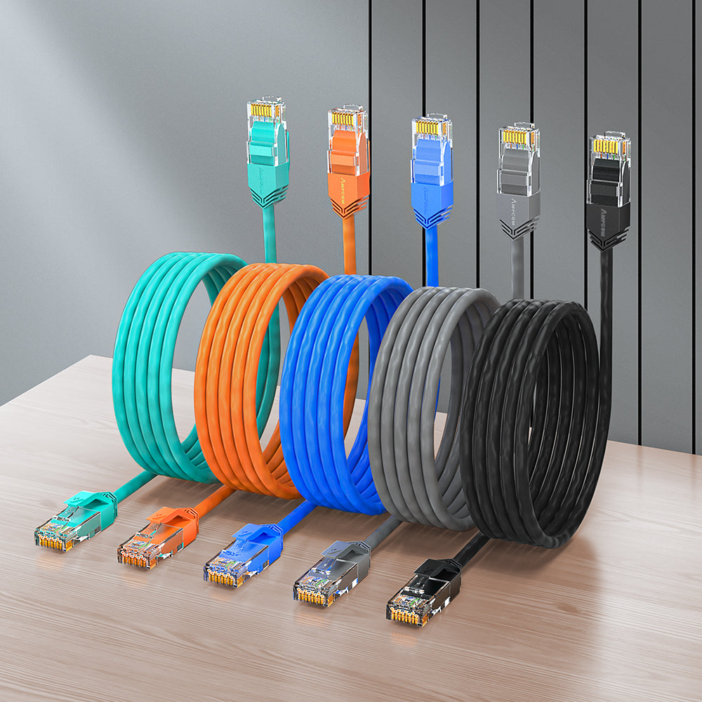 AMPCOM Cat6a 28AWG UTP Patch Cable,  Ultra-Slim, LSZH, for High-density Data Center Cabling