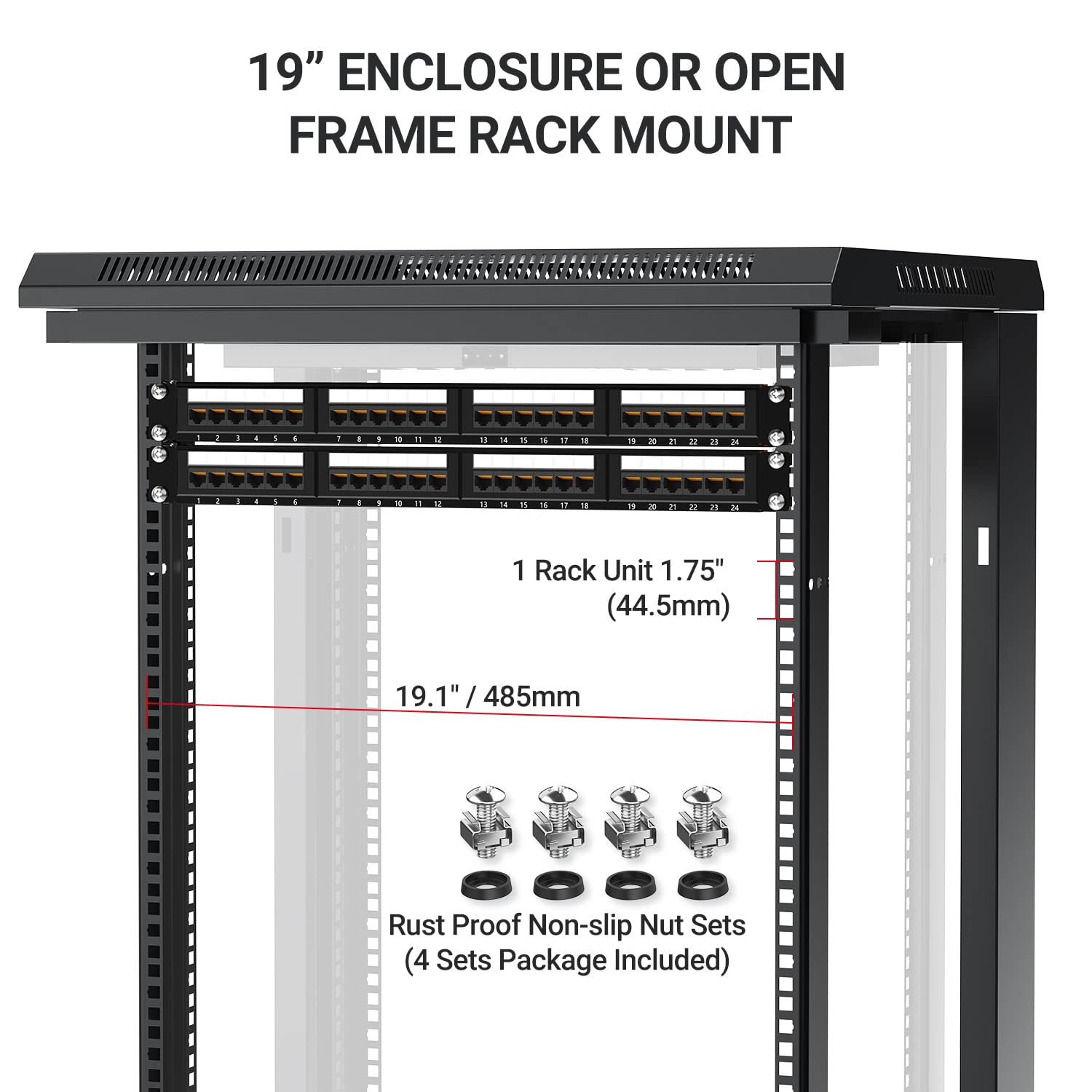 AMPCOM Premium Series CAT5/CAT5e/CAT6 24 Ports Patch Panel, Rack Mount - 1U, 19 inch, RJ45 Ethernet 568A 568B, 15u Gold Plated, with Rear Cable Support Bar